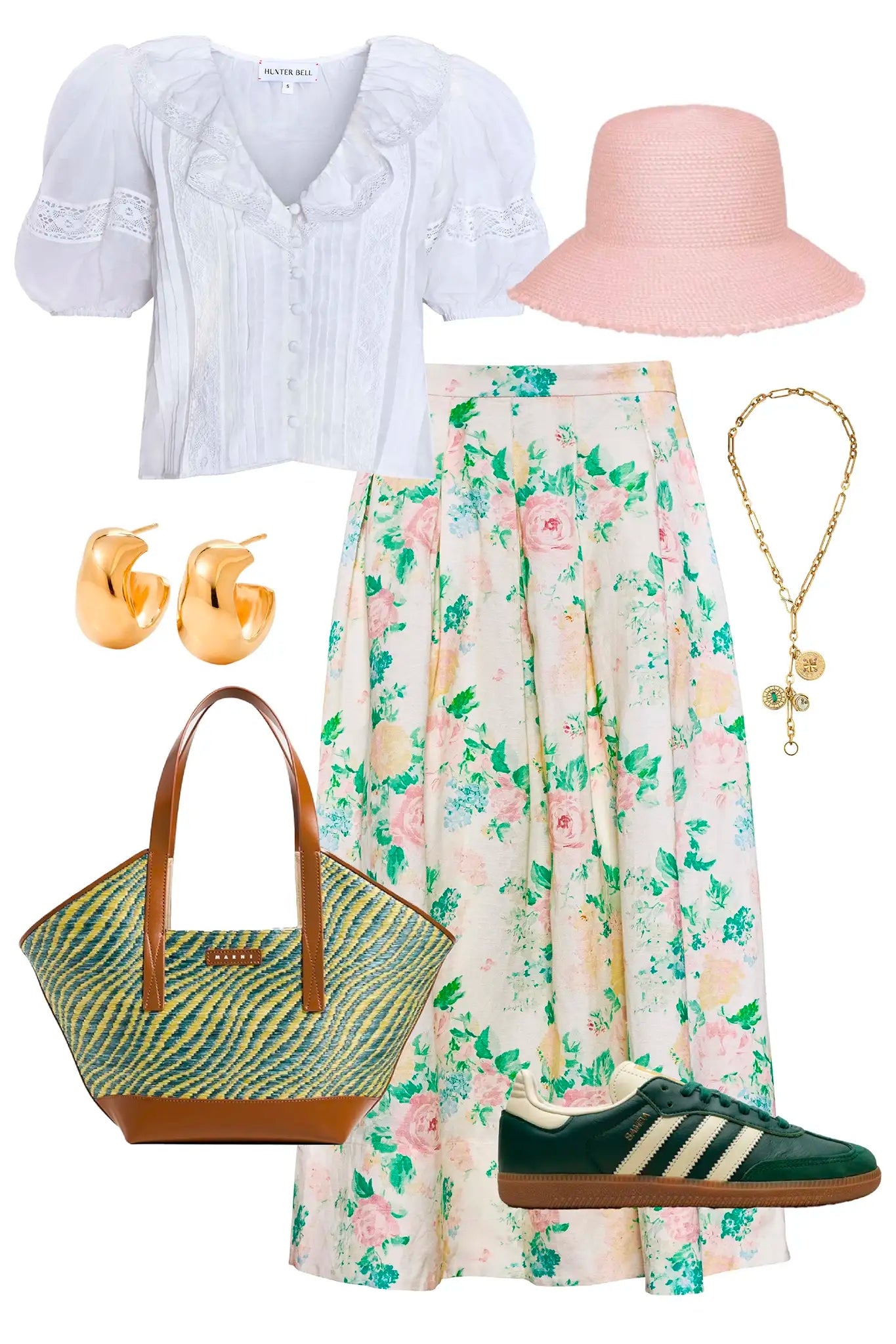 The Mare Top in white styled with the Alexis Skirt in garden rose peony.