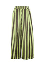 Close up of the Cyprus Pant, dark green & yellow striped pants.