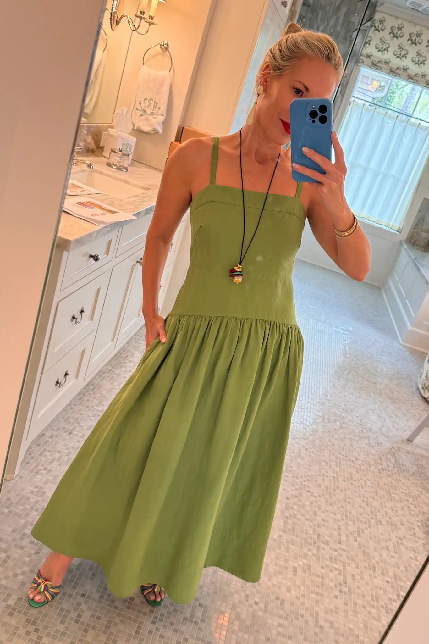 Hunter Bell in the Newberry Dress in Glass Green.