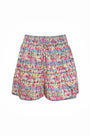These Lura Shorts have a smocked waist and adjustable tie, made with Liberty Fabric.