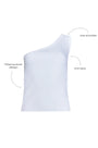 Rhode Tank, one shoulder knit tank, in white with call outs.