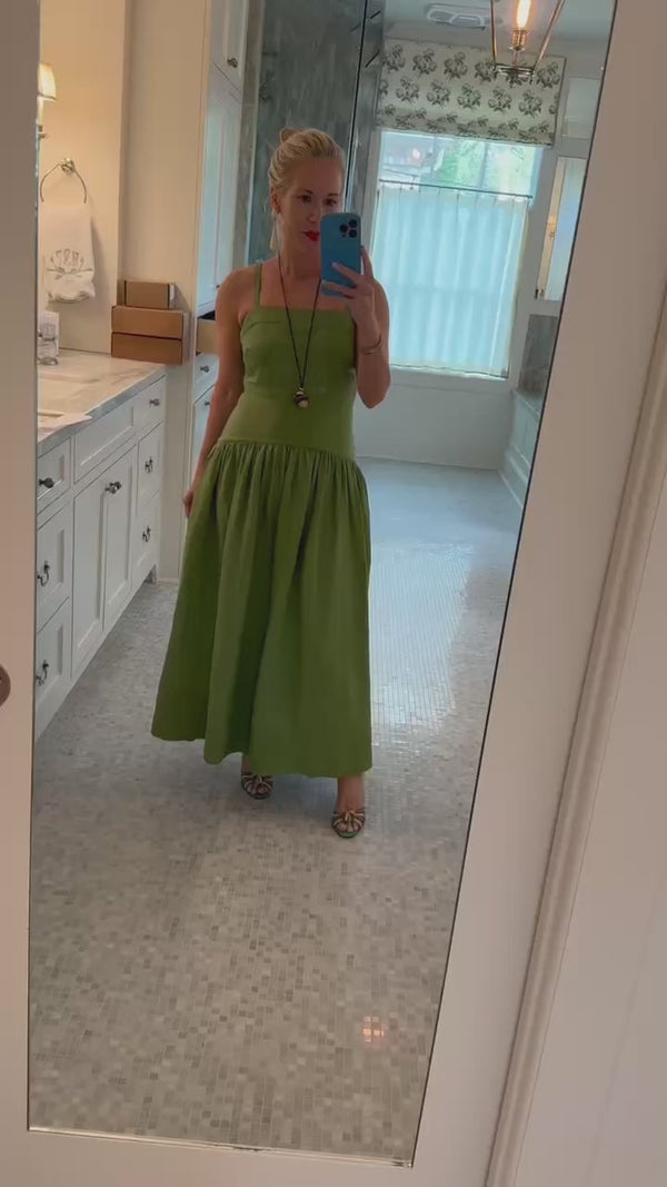 Hunter Bell in the Newberry Dress in Glass Green.